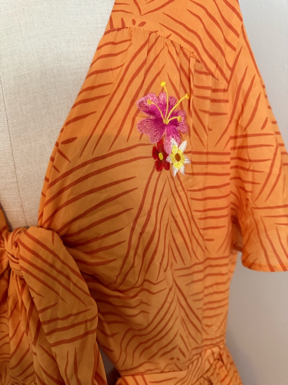 Disney Orange Tie-Front Midi Dress with Bird Border - Picture 5 of 11